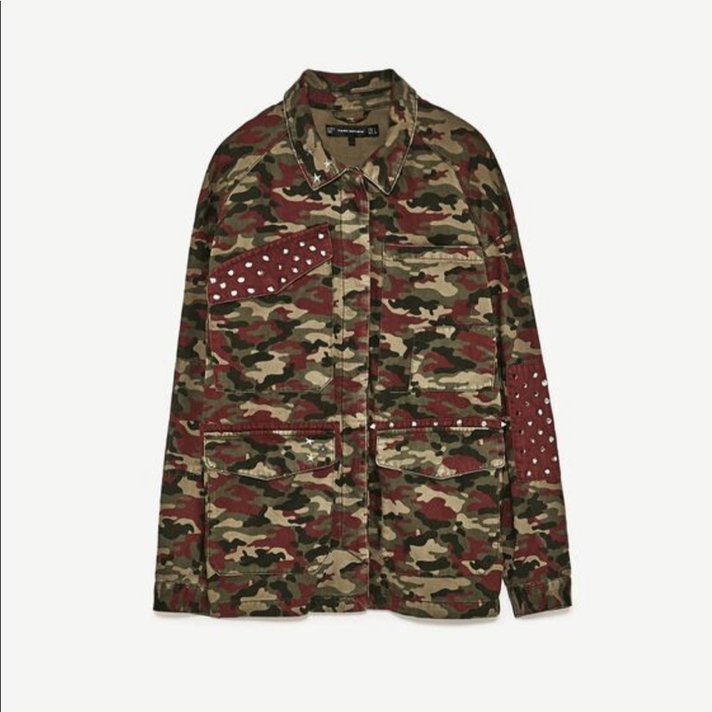 ZARA camouflage green & burgundy army jacket XS